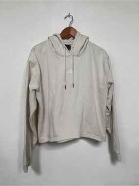 The North Face Women Cropped Logo Hoodie Cream Off White Sweatshirt Tonal XL